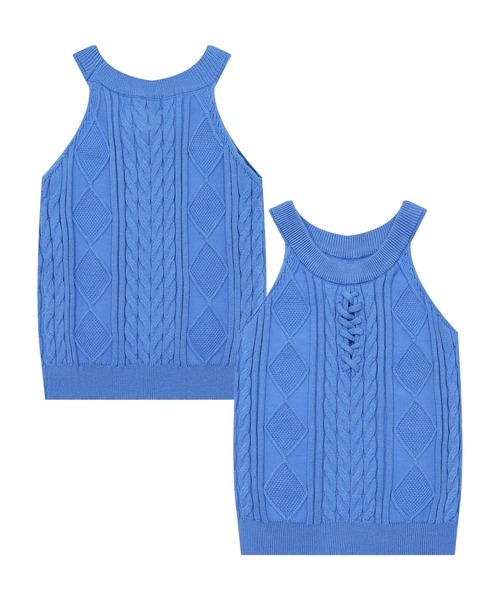 HOOK(フック)の「【HOOK】for girls 編み上げニットタンクトップ (SS)(タンクトップ・レディース・ブルー/ホワイト・MEDIUM/SMALL)」の2枚目の写真