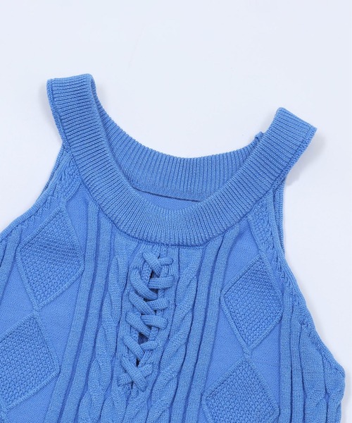 HOOK(フック)の「【HOOK】for girls 編み上げニットタンクトップ (SS)(タンクトップ・レディース・ブルー/ホワイト・MEDIUM/SMALL)」の11枚目の写真