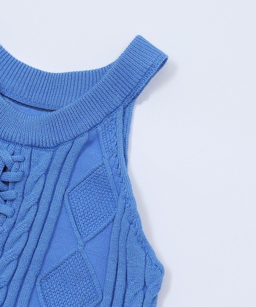 HOOK(フック)の「【HOOK】for girls 編み上げニットタンクトップ (SS)(タンクトップ・レディース・ブルー/ホワイト・MEDIUM/SMALL)」の12枚目の写真