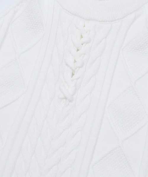HOOK(フック)の「【HOOK】for girls 編み上げニットタンクトップ (SS)(タンクトップ・レディース・ブルー/ホワイト・MEDIUM/SMALL)」の3枚目の写真