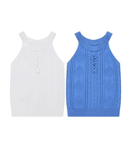 HOOK(フック)の「【HOOK】for girls 編み上げニットタンクトップ (SS)(タンクトップ・レディース・ブルー/ホワイト・MEDIUM/SMALL)」の5枚目の写真