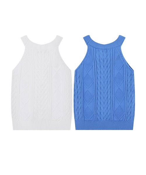 HOOK(フック)の「【HOOK】for girls 編み上げニットタンクトップ (SS)(タンクトップ・レディース・ブルー/ホワイト・MEDIUM/SMALL)」の4枚目の写真