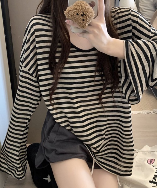 SallyLunn(サリーラン)の「ボーダールーズトップス(Tシャツ/カットソー・レディース・ブラック・FREE)」の1枚目の写真