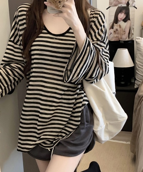 SallyLunn(サリーラン)の「ボーダールーズトップス(Tシャツ/カットソー・レディース・ブラック・FREE)」の2枚目の写真