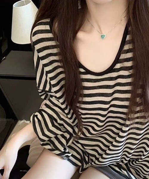 SallyLunn(サリーラン)の「ボーダールーズトップス(Tシャツ/カットソー・レディース・ブラック・FREE)」の3枚目の写真