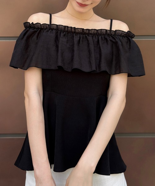 【 】ノッチ襟 プリーツのフリルヘム シャツドレス ラッフルカラー風プリーツフリル付きドレスシャツ シャツ albino