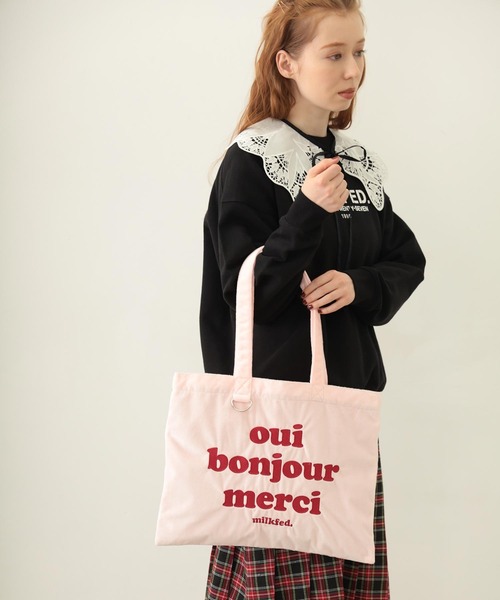 MILKFED.(ミルクフェド)の「LOGO FLUFFY BAG(トートバッグ・レディース・ブラック/ライトピンク/ピンク/パープル・ONE SIZE)」の14枚目の写真