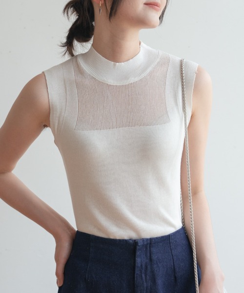 セール】ハイネックヘルシーな肌見せな夏服。ノースリーブシアーサマー