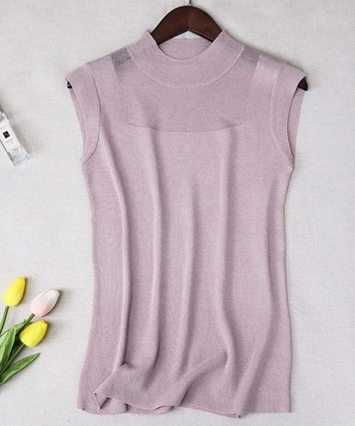 セール】ハイネックヘルシーな肌見せな夏服。ノースリーブシアーサマー