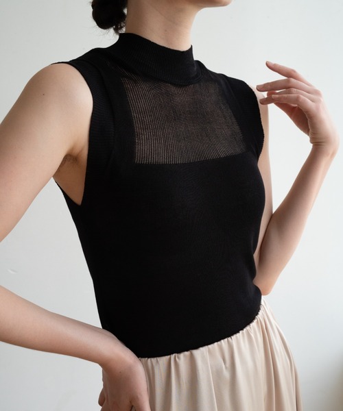 セール】ハイネックヘルシーな肌見せな夏服。ノースリーブシアーサマー
