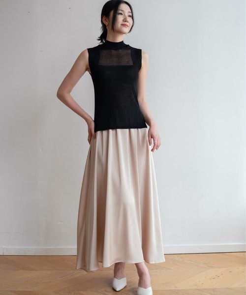 maison de LATIR(メゾンドラティール)の「ハイネックヘルシーな肌見せな夏服。ノースリーブシアーサマーニット(タンクトップ・レディース・グリーン/ブルー/オレンジ/ベージュ/グレー/ブラック/ホワイト/ネイビー/スモークピンク/ライトブラウン・FREE/ONESIZE)」の21枚目の写真