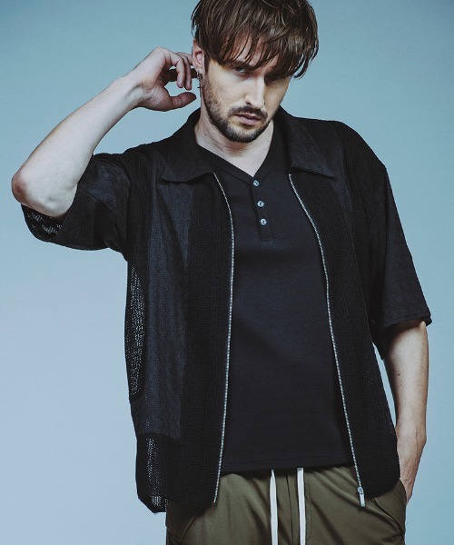 mhs2393-ﾁｪﾝｼﾞﾝｸﾞﾆｯﾄｼｱｰBIG-SH BLZ シャツブルゾン（シャツ/ブラウス