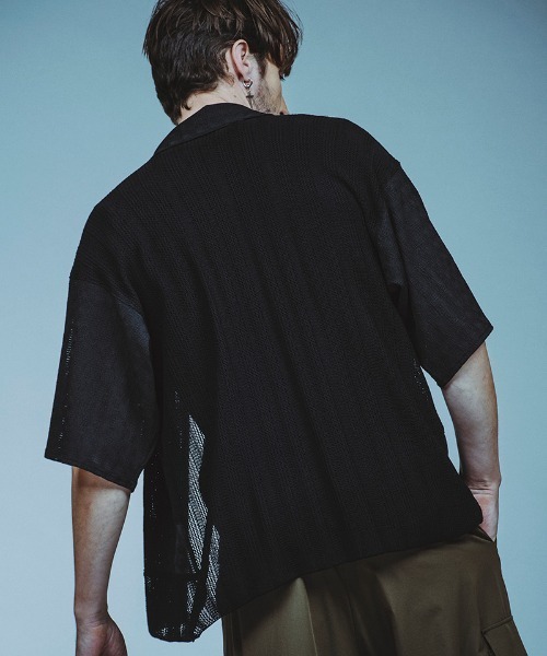 mhs2393-ﾁｪﾝｼﾞﾝｸﾞﾆｯﾄｼｱｰBIG-SH BLZ シャツブルゾン（シャツ/ブラウス