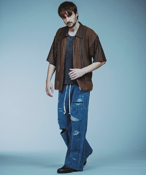 mhs2393-ﾁｪﾝｼﾞﾝｸﾞﾆｯﾄｼｱｰBIG-SH BLZ シャツブルゾン（シャツ/ブラウス