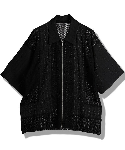 mhs2393-ﾁｪﾝｼﾞﾝｸﾞﾆｯﾄｼｱｰBIG-SH BLZ シャツブルゾン（シャツ/ブラウス