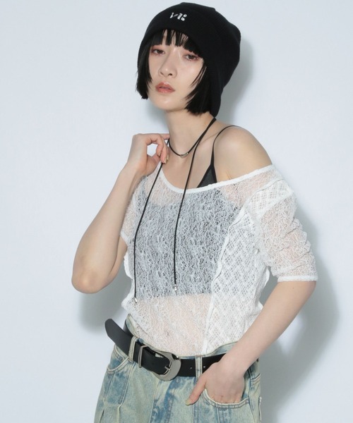 PAGEBOY(ページボーイ)の「カットレースキリカエ(半袖)(Tシャツ/カットソー・レディース・モカ/ブラック/オフホワイト・FREE)」の2枚目の写真