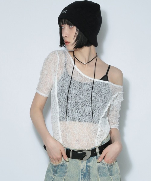 PAGEBOY(ページボーイ)の「カットレースキリカエ(半袖)(Tシャツ/カットソー・レディース・モカ/ブラック/オフホワイト・FREE)」の5枚目の写真