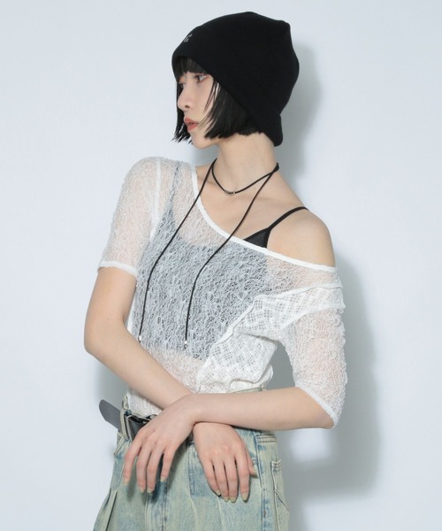 PAGEBOY(ページボーイ)の「カットレースキリカエ(半袖)(Tシャツ/カットソー・レディース・モカ/ブラック/オフホワイト・FREE)」の4枚目の写真