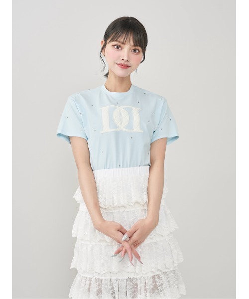 キルティングアップリケビジューTシャツ WHT ホワイト ダーリッチ Darich キルティングアップリケビジューTシャツ