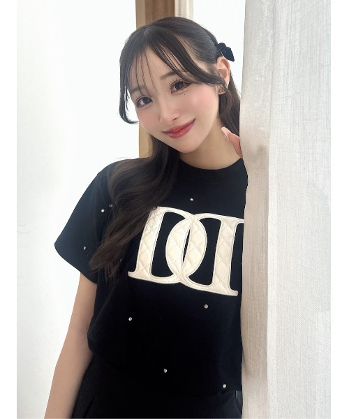 【最終値下げ】Darich キルティングアップリケビジューTシャツ　SAX 新品タグ付 サックス ダーリッチ キルティングアップリケ