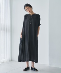 audrey and john wad | 【インドコットン】フロント釦半袖ギャザーワンピース-手洗い可-(ワンピース)