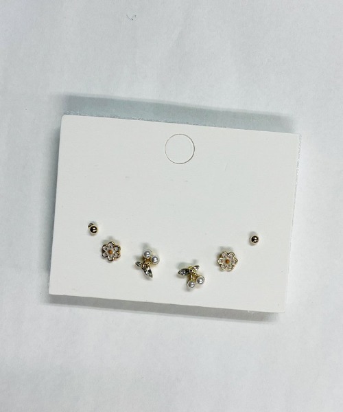 LKサロン　ピアス3点セット　ポーチ付き ビジュー×パールラインピアス[3個セット]（ピアス（両耳用