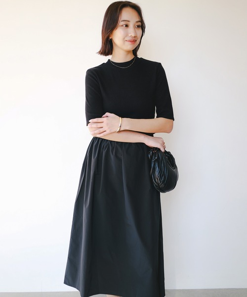 B:MING by BEAMS(ビーミングバイビームス)の「カット コンビ ワンピース (手洗い可)(ワンピース・レディース・ライトグレー/ブラック/オフホワイト・SMALL/MEDIUM)」の1枚目の写真