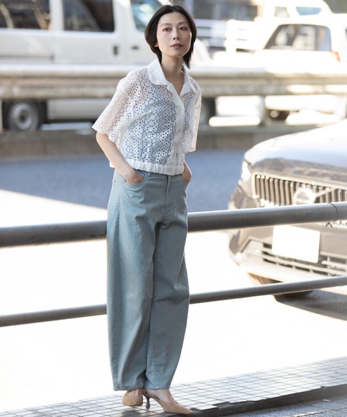 Munich（ミューニック）の「ダスティー加工デニムバレルパンツ（デニムパンツ・レディース・ピンク/モカ/サックスブルー・M/S/XS）」の4枚目の写真