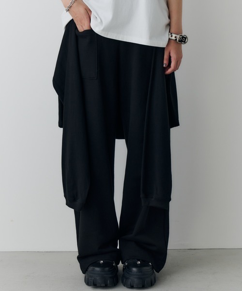 AIVER（アイバー）の「AIVER　ヘビースウェットレイヤードバギーパンツ（スウェットパンツ・メンズ・ブラック/グレー・SMALL/MEDIUM/LARGE）」の2枚目の写真