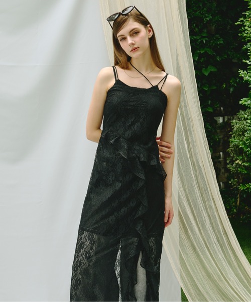 loin nuit（ロワンニュイ）の「frill slit cami onepiece / フリルスリットキャミワンピース（ワンピース・レディース・ホワイト/その他/ブラック・FREE）」の3枚目の写真