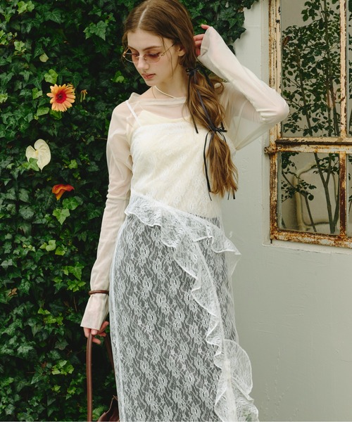 loin nuit（ロワンニュイ）の「frill slit cami onepiece / フリルスリットキャミワンピース（ワンピース・レディース・ホワイト/その他/ブラック・FREE）」の6枚目の写真