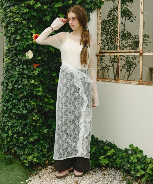 loin nuit（ロワンニュイ）の「frill slit cami onepiece / フリルスリットキャミワンピース（ワンピース・レディース・ホワイト/その他/ブラック・FREE）」の9枚目の写真