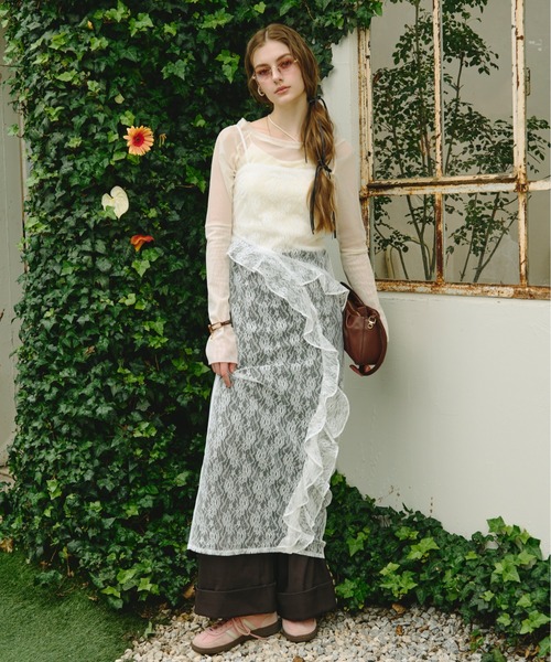 loin nuit（ロワンニュイ）の「frill slit cami onepiece / フリルスリットキャミワンピース（ワンピース・レディース・ホワイト/その他/ブラック・FREE）」の10枚目の写真