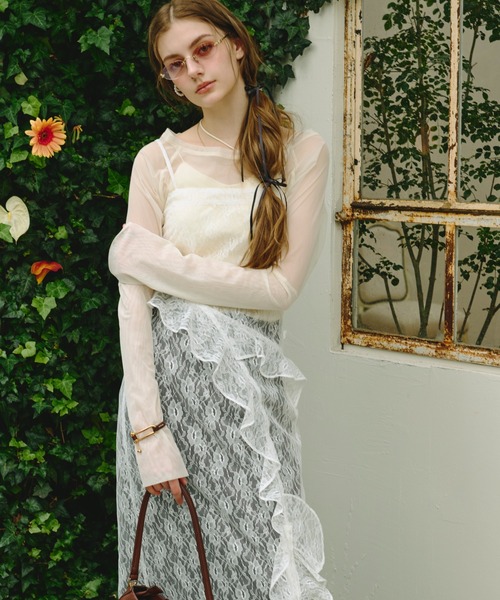 loin nuit（ロワンニュイ）の「frill slit cami onepiece / フリルスリットキャミワンピース（ワンピース・レディース・ホワイト/その他/ブラック・FREE）」の5枚目の写真