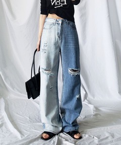 【VEIN】グラデーション ジャガード デニム リサイズ ワイドパンツ VEIN(ヴェイン) - GRADATION JACQUARD DENIM RESIZE WIDE