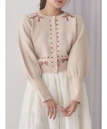 merry jenny | ribbon dotパフスリーブニットカーディガン(カーディガン/ボレロ)