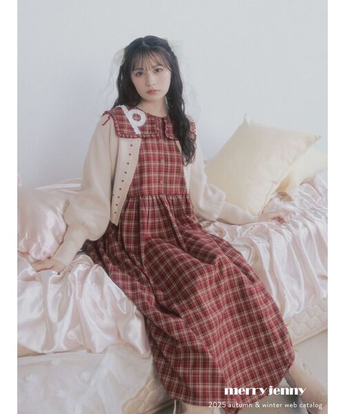 merry jenny（メリージェニー）の「ribbon dotパフスリーブニットカーディガン（カーディガン/ボレロ・レディース・アイボリー/グレー/レッド・FREE）」の5枚目の写真