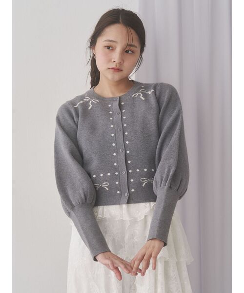 merry jenny（メリージェニー）の「ribbon dotパフスリーブニットカーディガン（カーディガン/ボレロ・レディース・アイボリー/グレー/レッド・FREE）」の9枚目の写真