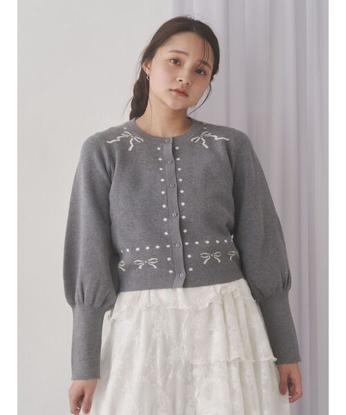 merry jenny（メリージェニー）の「ribbon dotパフスリーブニットカーディガン（カーディガン/ボレロ・レディース・アイボリー/グレー/レッド・FREE）」の10枚目の写真