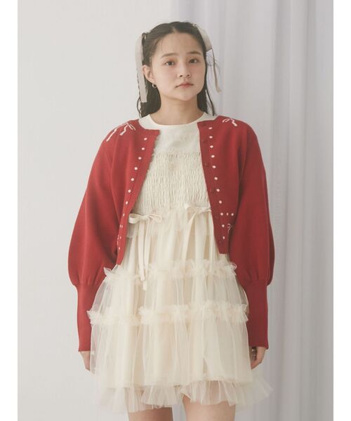 merry jenny（メリージェニー）の「ribbon dotパフスリーブニットカーディガン（カーディガン/ボレロ・レディース・アイボリー/グレー/レッド・FREE）」の13枚目の写真