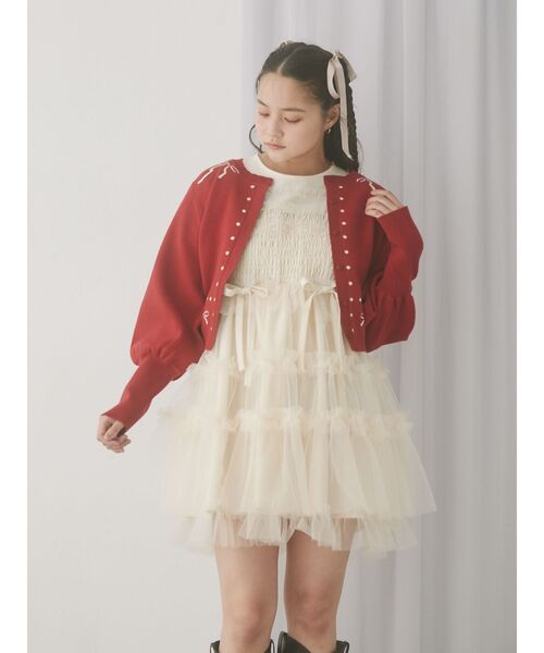 merry jenny（メリージェニー）の「ribbon dotパフスリーブニットカーディガン（カーディガン/ボレロ・レディース・アイボリー/グレー/レッド・FREE）」の14枚目の写真