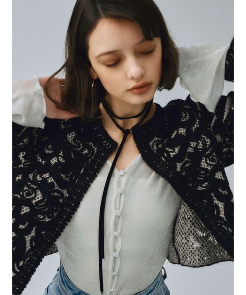 LAGUNAMOON（ラグナムーン）の「【WEB限定カラーあり】コードエンブロイダリーニットカーデ（カーディガン/ボレロ・レディース・オフホワイト/ブラウン/その他1/その他・FREE）」の6枚目の写真