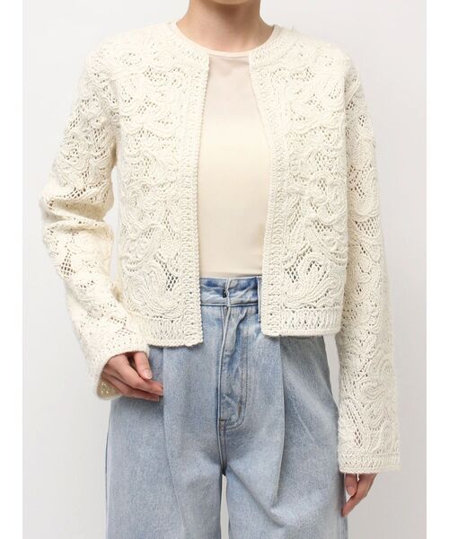 セール】【WEB限定カラーあり】コードエンブロイダリーニットカーデ