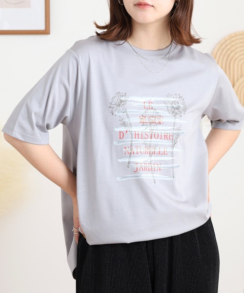 BRODIAEA(ブローディア)の「BRODIAEA かすれプリント半袖Tシャツ(Tシャツ/カットソー・レディース・ブラック/オフホワイト/ライトグリーン/シルバーグレー・40)」の3枚目の写真