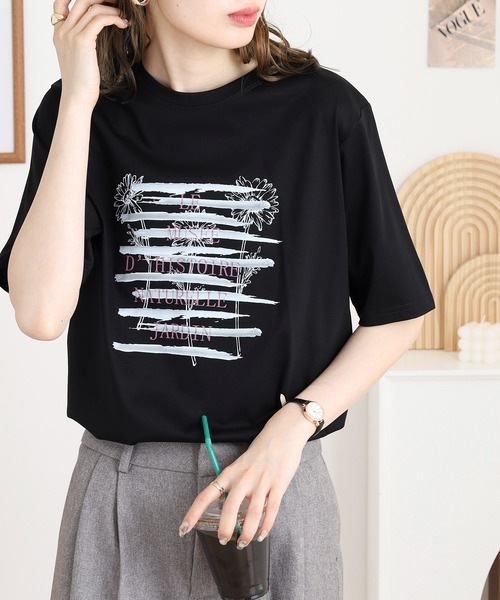 BRODIAEA(ブローディア)の「BRODIAEA かすれプリント半袖Tシャツ(Tシャツ/カットソー・レディース・ブラック/オフホワイト/ライトグリーン/シルバーグレー・40)」の12枚目の写真