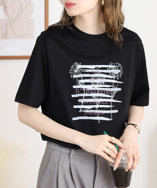 BRODIAEA(ブローディア)の「BRODIAEA かすれプリント半袖Tシャツ(Tシャツ/カットソー・レディース・ブラック/オフホワイト/ライトグリーン/シルバーグレー・40)」の13枚目の写真