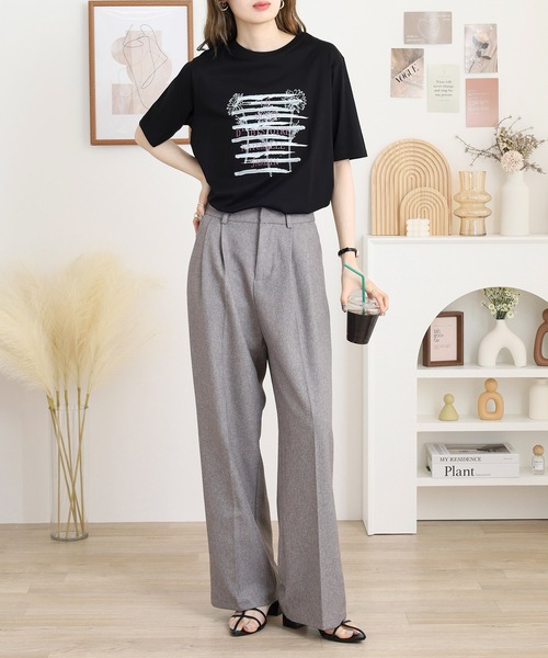 BRODIAEA(ブローディア)の「BRODIAEA かすれプリント半袖Tシャツ(Tシャツ/カットソー・レディース・ブラック/オフホワイト/ライトグリーン/シルバーグレー・40)」の15枚目の写真