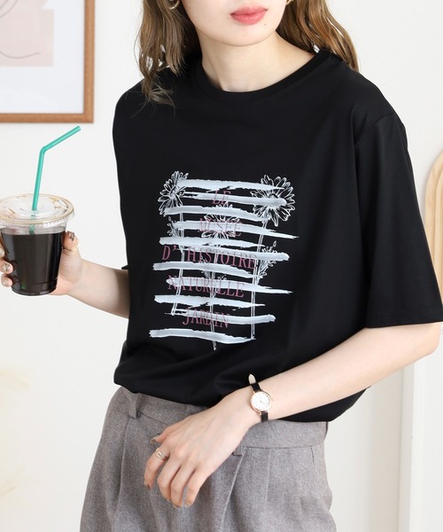 BRODIAEA(ブローディア)の「BRODIAEA かすれプリント半袖Tシャツ(Tシャツ/カットソー・レディース・ブラック/オフホワイト/ライトグリーン/シルバーグレー・40)」の14枚目の写真