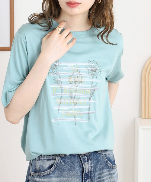 BRODIAEA(ブローディア)の「BRODIAEA かすれプリント半袖Tシャツ(Tシャツ/カットソー・レディース・ブラック/オフホワイト/ライトグリーン/シルバーグレー・40)」の8枚目の写真