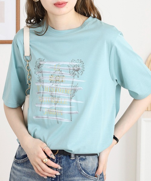 BRODIAEA(ブローディア)の「BRODIAEA かすれプリント半袖Tシャツ(Tシャツ/カットソー・レディース・ブラック/オフホワイト/ライトグリーン/シルバーグレー・40)」の9枚目の写真
